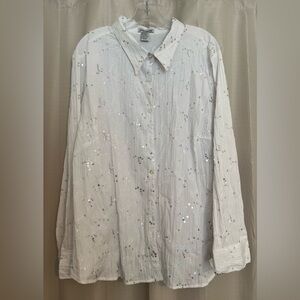 Unique Spectrum White Sequin Button Down Blouse Plus Size 22/24W